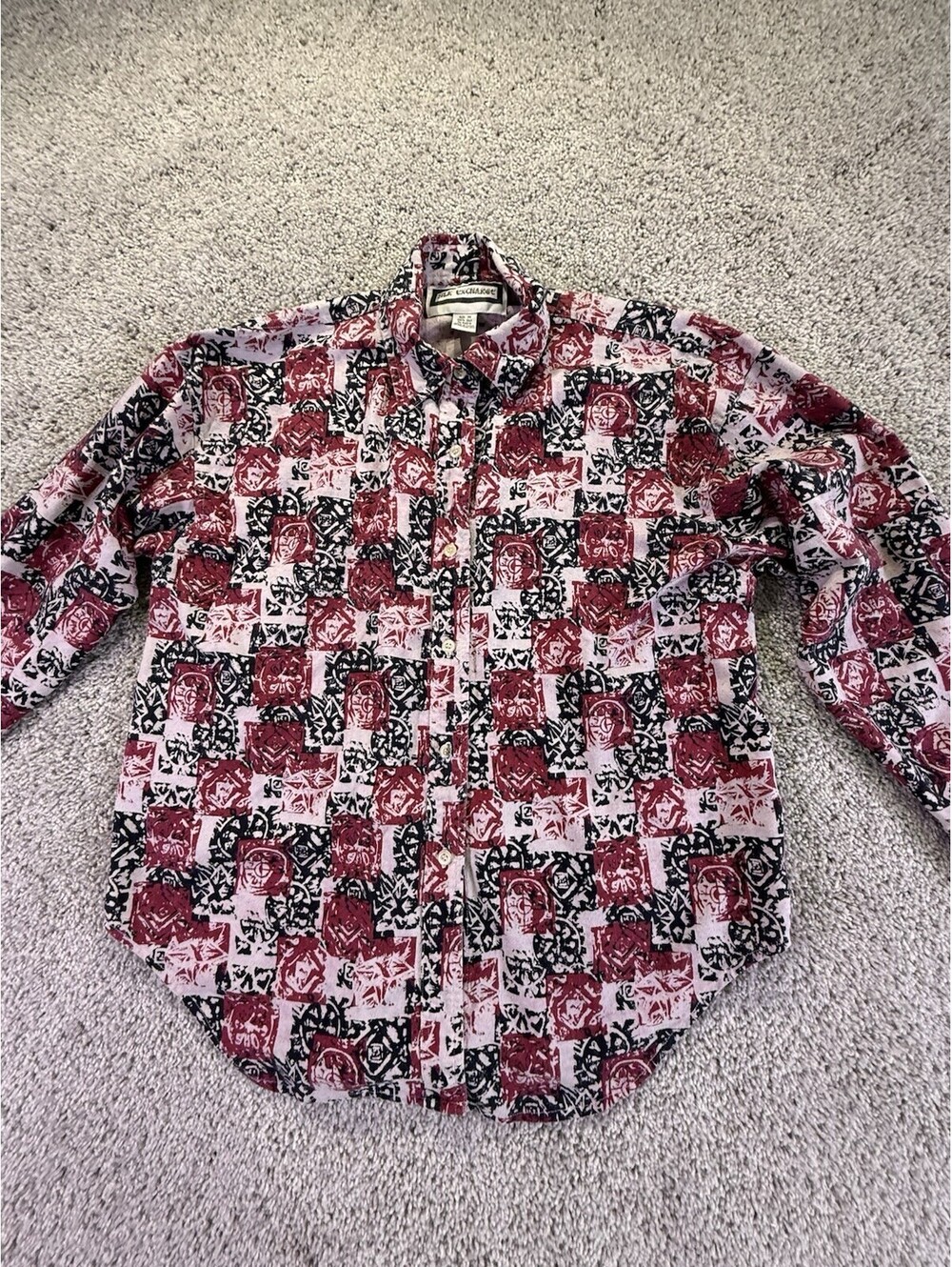 Silk Exchange Women’s Silk Button Up Mulberry Pink and Black Size Medium